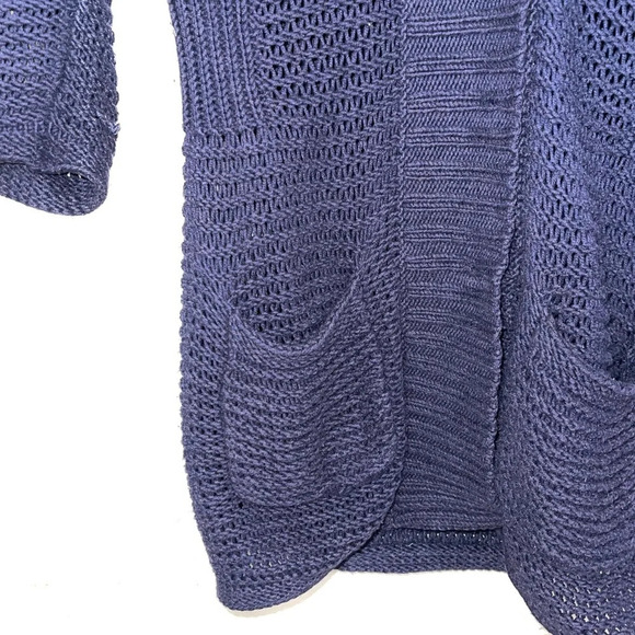 Eddie Bauer Navy Blue Open Stitch Knit Heavyweight Tunic Cardigan Small Women’s - Picture 7 of 13